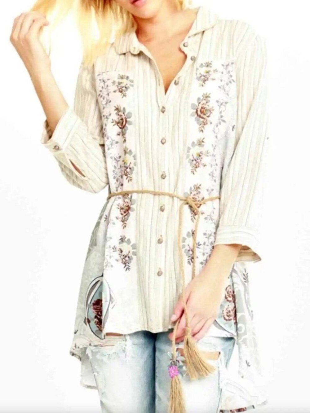 ARATTA SILENT JOURNEY Stories of Old Sailor Striped Floral Tunic Blouse Size S